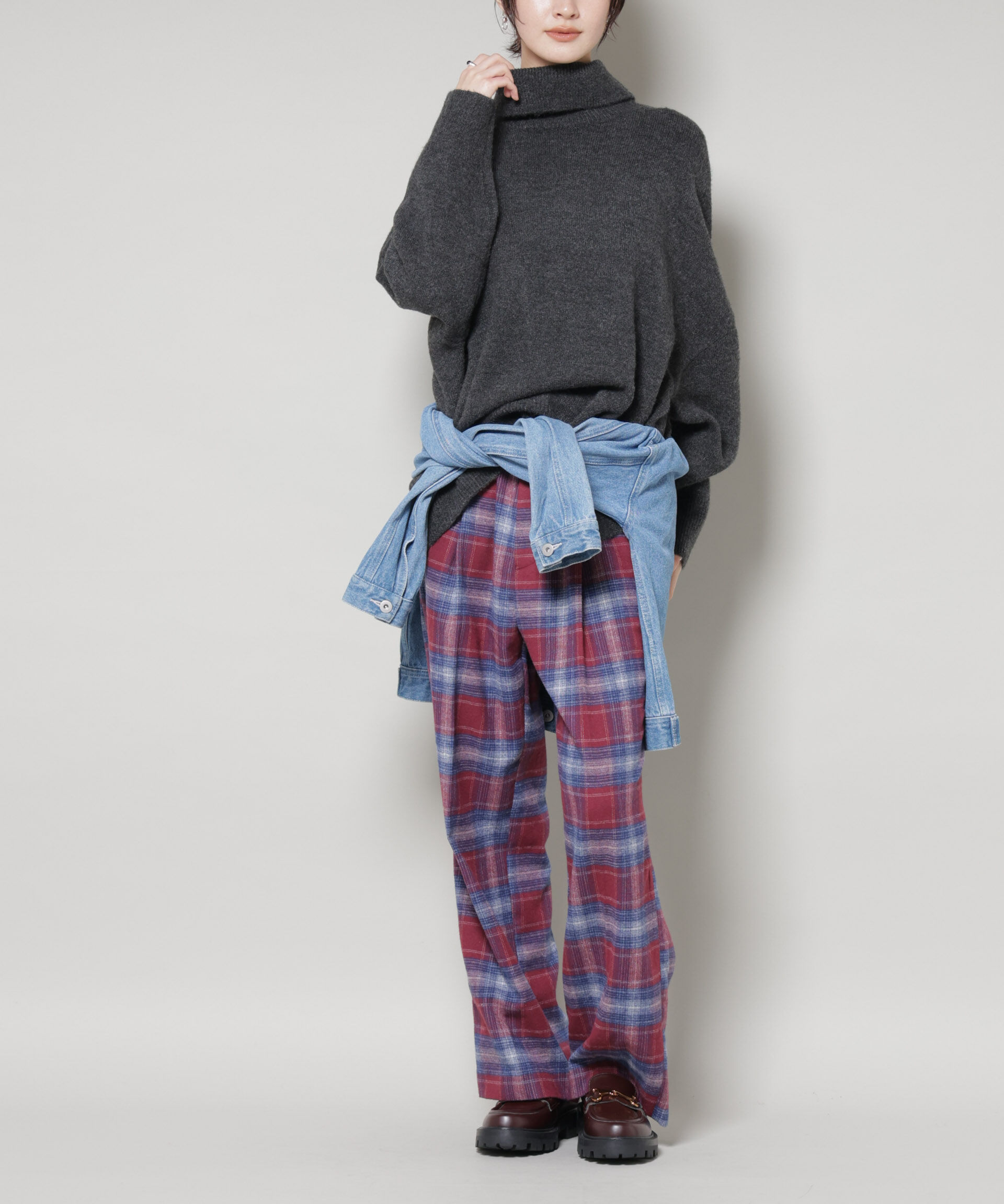 nano･universe「オンブレーチェックタックパンツ(セットアップ可)」|チノ|ボルドー3