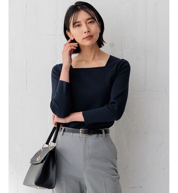 23区「【洗える】コンパクトリブ スクエアネック カットソー」|Tシャツ・カットソー|ネイビー系