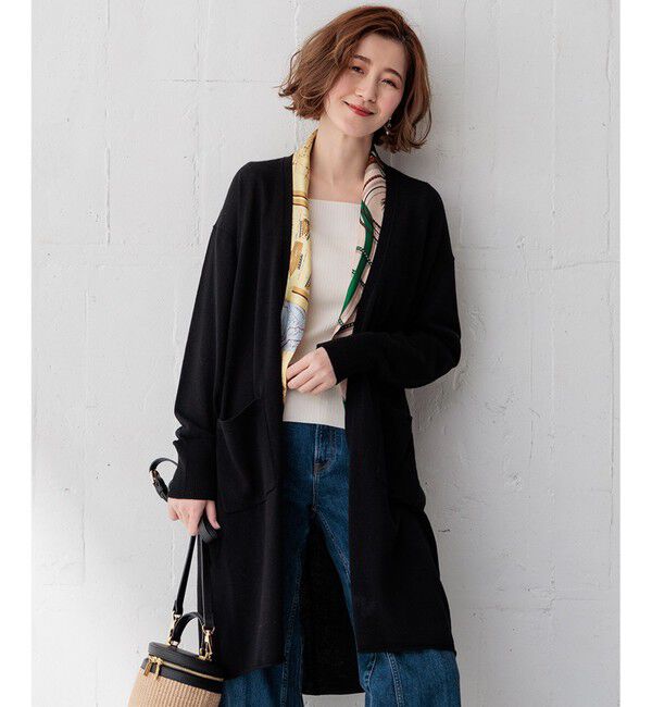 23区「【洗える】リネンシルクブレンド カーディガン」|カーディガン|ブラック系