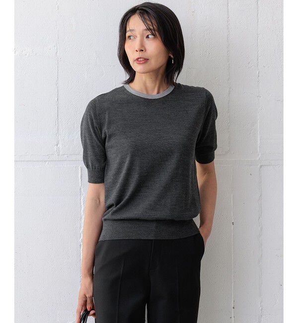 23区「【洗える】サステナブルウール 半袖 ニット」|ニット・セーター|グレー系1