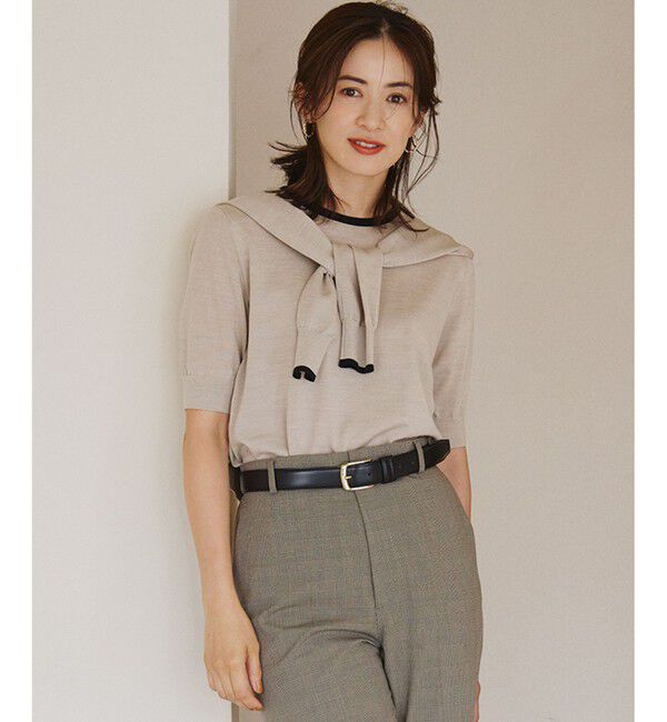 23区「【洗える】サステナブルウール 半袖 ニット」|ニット・セーター|ベージュ系1