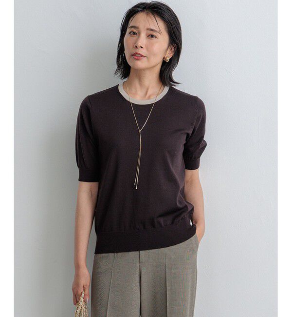 23区「【洗える】サステナブルウール 半袖 ニット」|ニット・セーター|ﾀﾞｰｸﾌﾞ
