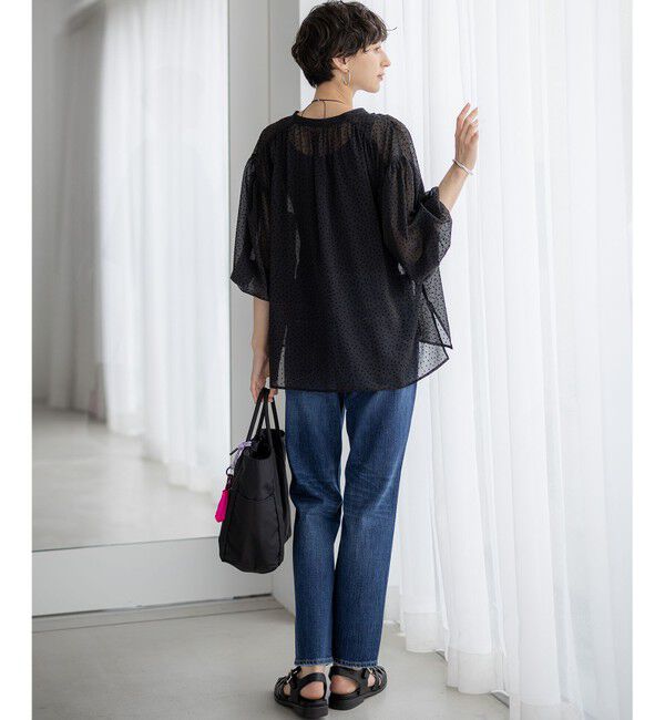 23区「【洗える】ドットフロッキー ボリュームスリーブ ブラウス」|シャツ・ブラウス|