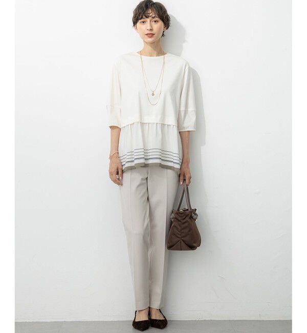 23区「【汗じみ防止加工】スカーフプリントコンビ ヘムデザイン チュニック」|Tシャツ・カットソー|