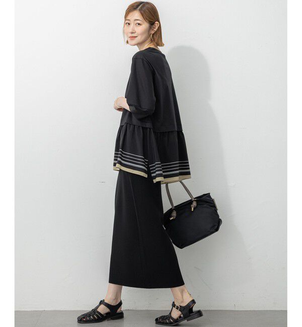 23区「【汗じみ防止加工】スカーフプリントコンビ ヘムデザイン チュニック」|Tシャツ・カットソー|