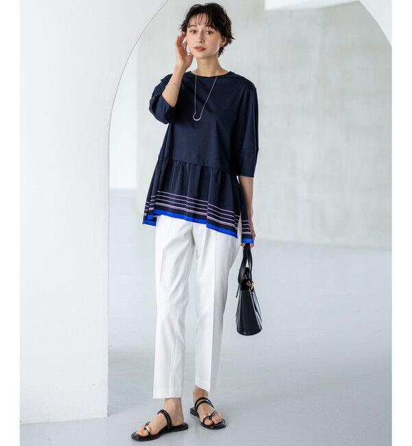 23区「【汗じみ防止加工】スカーフプリントコンビ ヘムデザイン チュニック」|Tシャツ・カットソー|