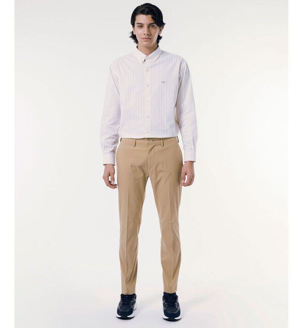 LACOSTE「撥水 オックスフォード ストレッチ センタークリース スラックス」|スラックス|ライトベージュ