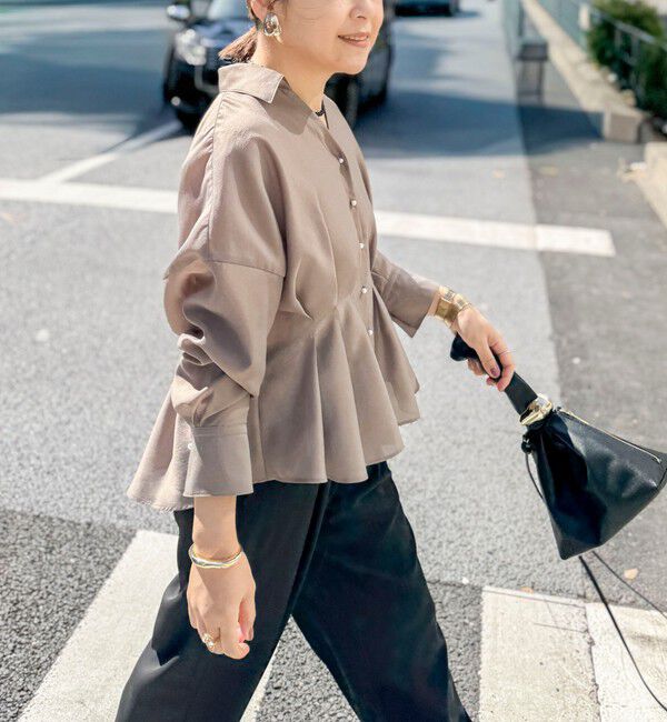 NOLLEY'S「ウォッシャブルパール釦スキッパータックブラウス」|シャツ・ブラウス|カーキ