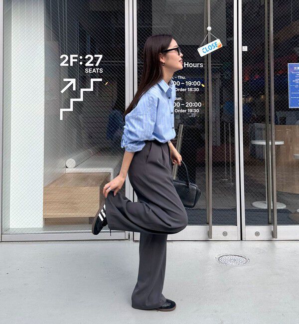 fredy emue「【オン・オフ対応/高身長サイズあり】とろみツイルタックスラックス」|スラックス|