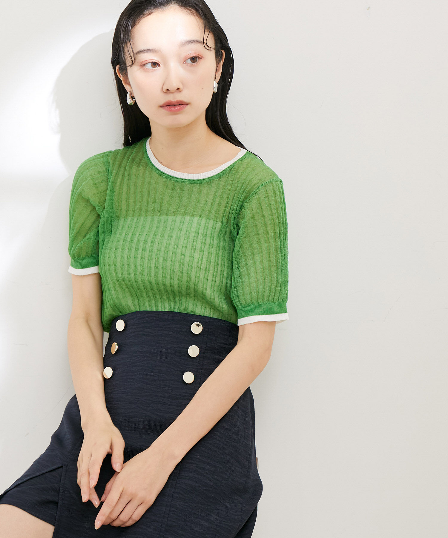 VIS「ポコポコシアーハーフスリーブニット」|ニット・セーター|