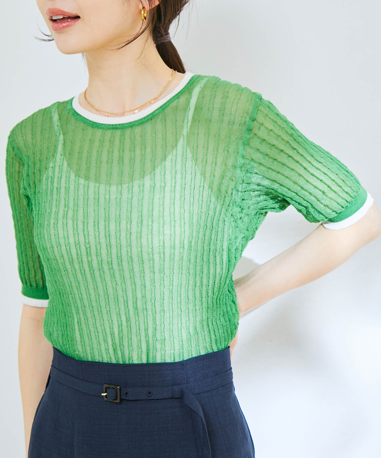 VIS「ポコポコシアーハーフスリーブニット」|ニット・セーター|