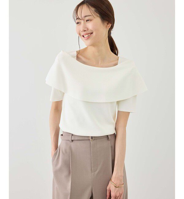 Rope&rsquo;Picnic「八方映えニット ハーフスリーブケープニットプルオーバー/UVカット・接触冷感・イージーケア」|ニット・セーター|