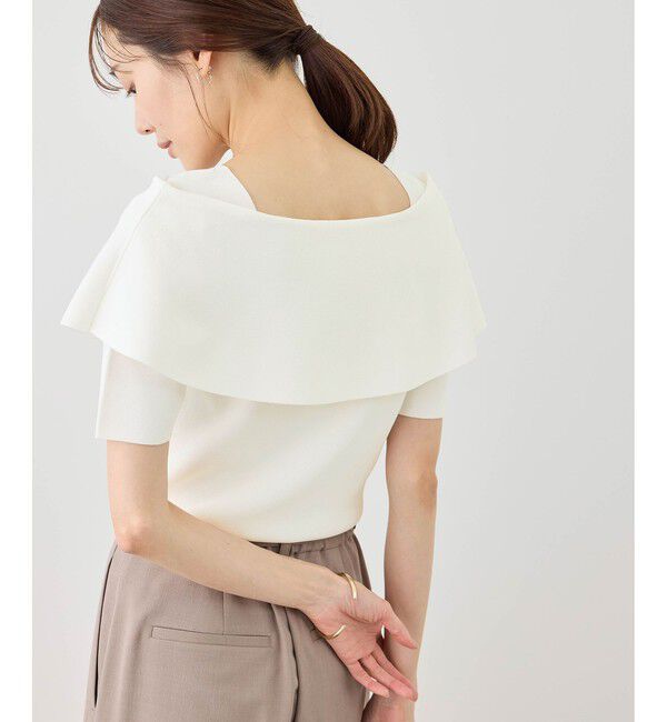 Rope&rsquo;Picnic「八方映えニット ハーフスリーブケープニットプルオーバー/UVカット・接触冷感・イージーケア」|ニット・セーター|