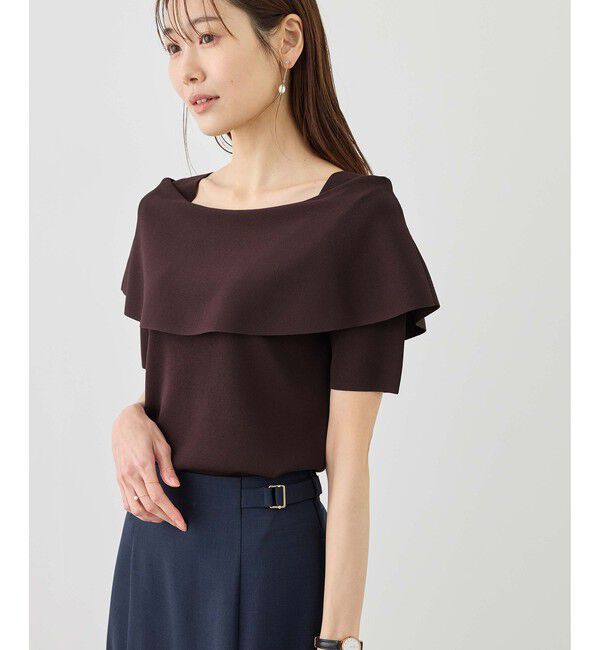 Rope&rsquo;Picnic「八方映えニット ハーフスリーブケープニットプルオーバー/UVカット・接触冷感・イージーケア」|ニット・セーター|