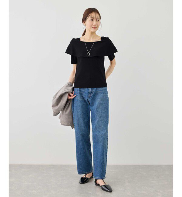 Rope&rsquo;Picnic「八方映えニット ハーフスリーブケープニットプルオーバー/UVカット・接触冷感・イージーケア」|ニット・セーター|