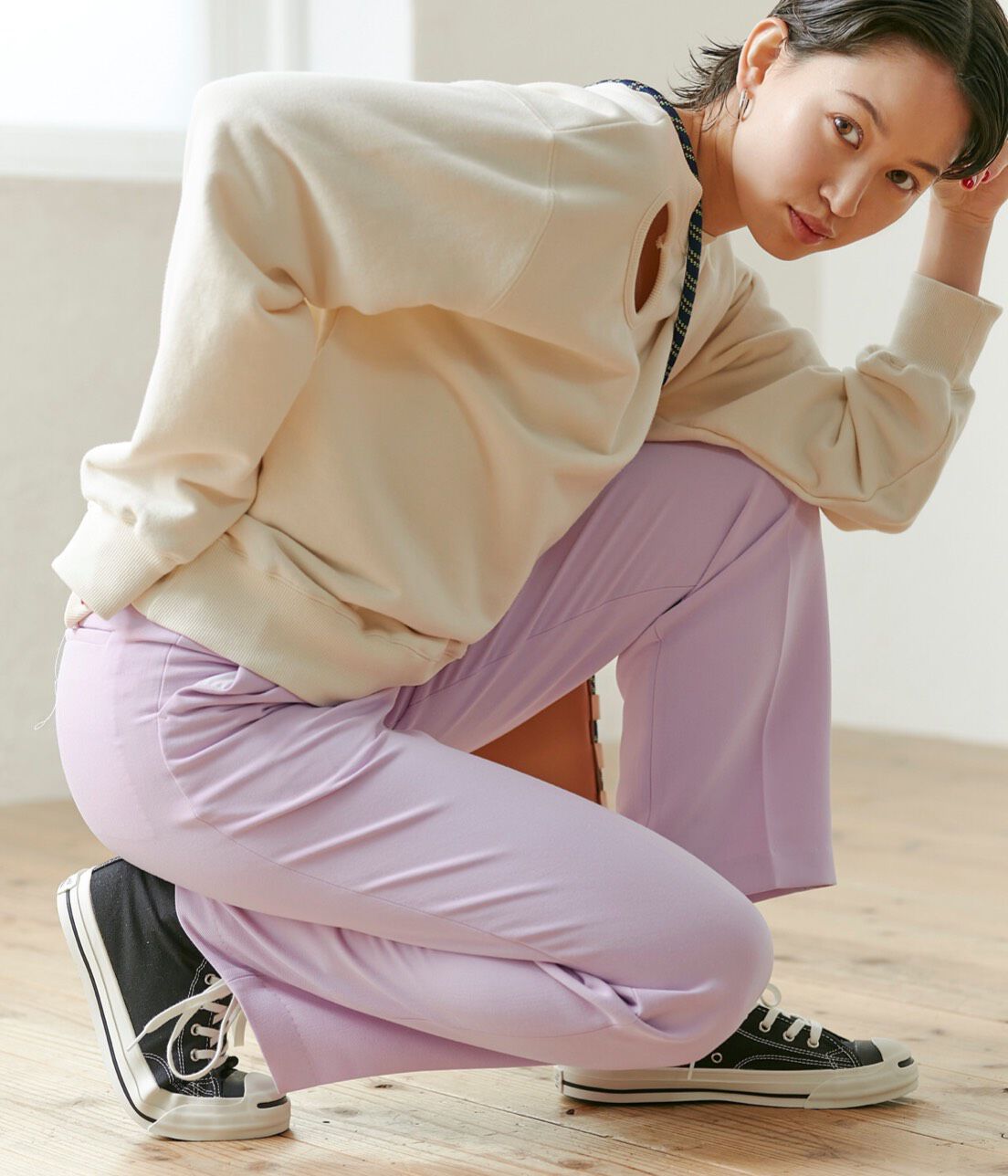 ADAM ET ROPE'「＜洗える＞センタープレスカラーパンツ」|スラックス|