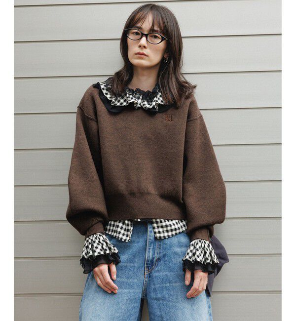 ADAM ET ROPE'「【サステナブル】ロゴパッチスウェットニット」|ニット・セーター|