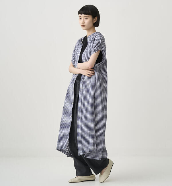 ORCIVAL「ORCIVAL | リネンチェック フレンチスリーブ シャツワンピース WOMEN」|ワンピース|