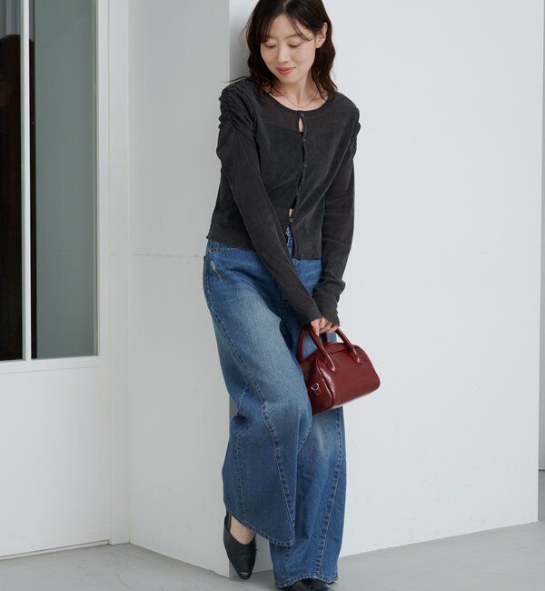  「【2サイズ展開】ストライプベロアフロッキー2wayカーディガン」|Tシャツ・カットソー|