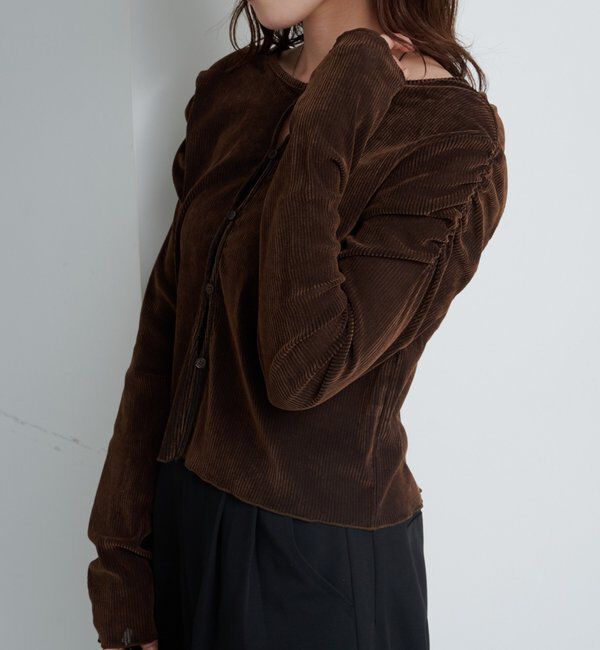  「【2サイズ展開】ストライプベロアフロッキー2wayカーディガン」|Tシャツ・カットソー|