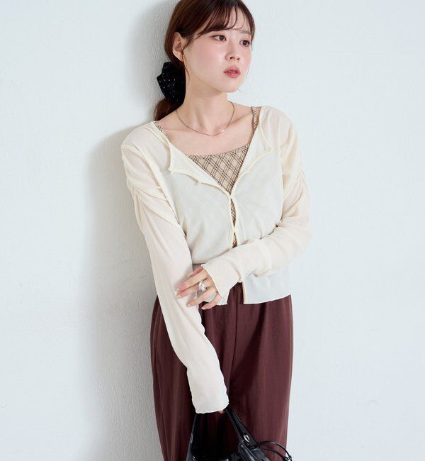  「【2サイズ展開】ストライプベロアフロッキー2wayカーディガン」|Tシャツ・カットソー|