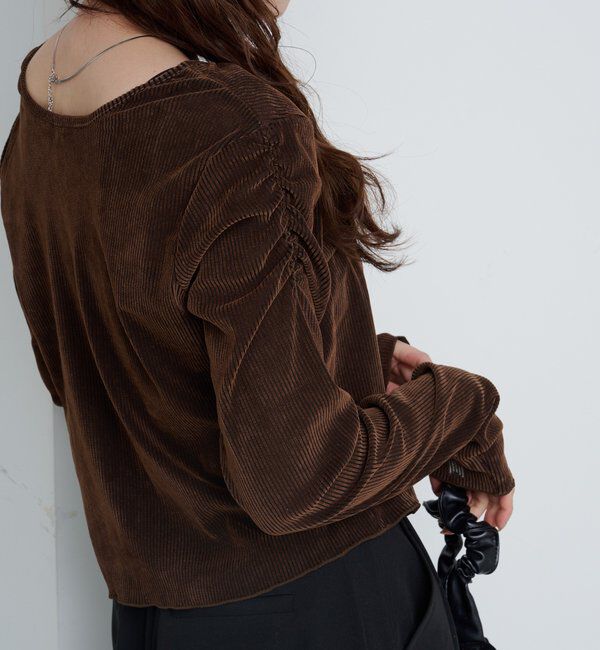  「【2サイズ展開】ストライプベロアフロッキー2wayカーディガン」|Tシャツ・カットソー|