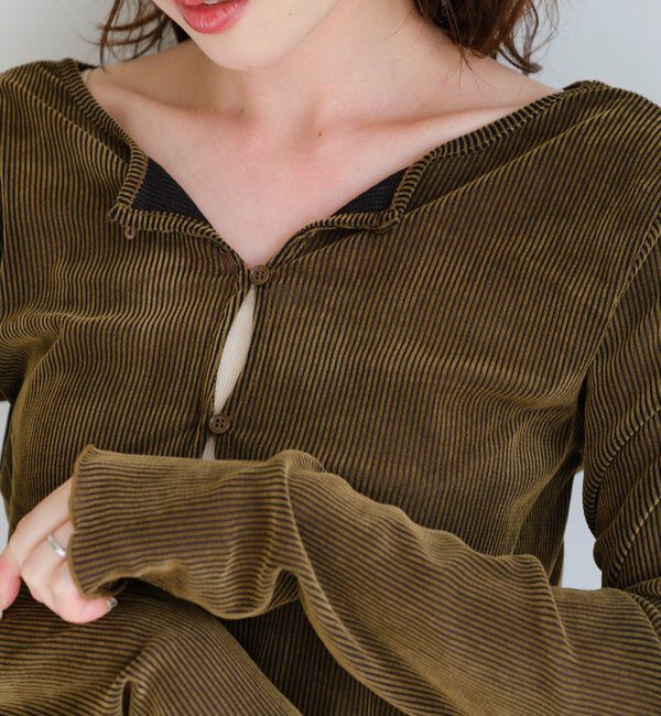  「【2サイズ展開】ストライプベロアフロッキー2wayカーディガン」|Tシャツ・カットソー|