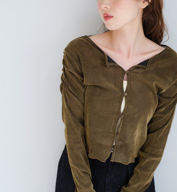  「【2サイズ展開】ストライプベロアフロッキー2wayカーディガン」|Tシャツ・カットソー|