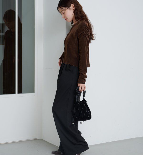  「【2サイズ展開】ストライプベロアフロッキー2wayカーディガン」|Tシャツ・カットソー|