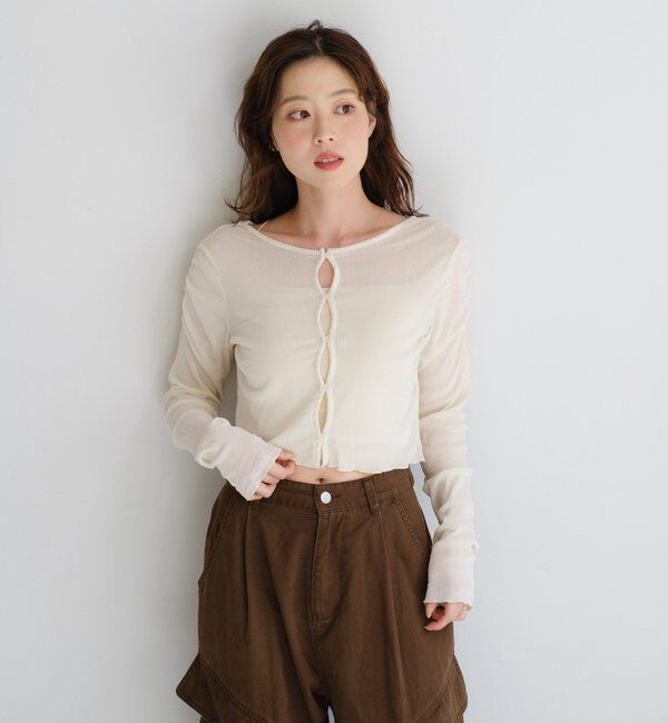  「【2サイズ展開】ストライプベロアフロッキー2wayカーディガン」|Tシャツ・カットソー|