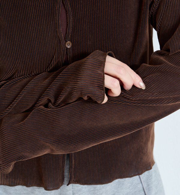  「【2サイズ展開】ストライプベロアフロッキー2wayカーディガン」|Tシャツ・カットソー|