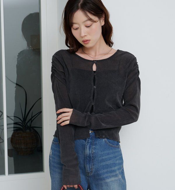  「【2サイズ展開】ストライプベロアフロッキー2wayカーディガン」|Tシャツ・カットソー|