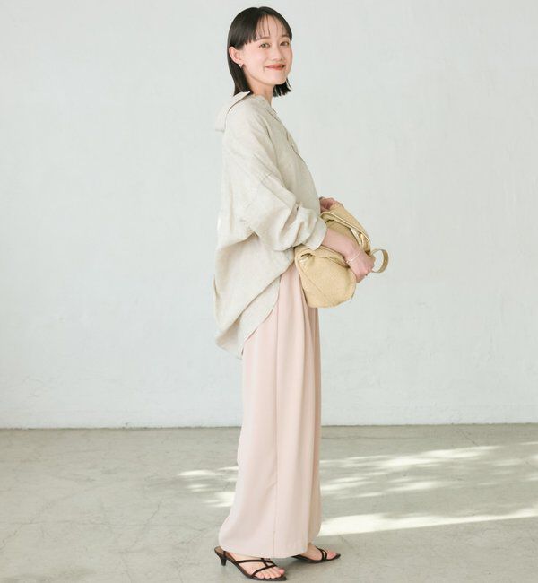  「【ウォッシャブル】【シーズンレスで使える】タックワイドスラックス」|チノ|