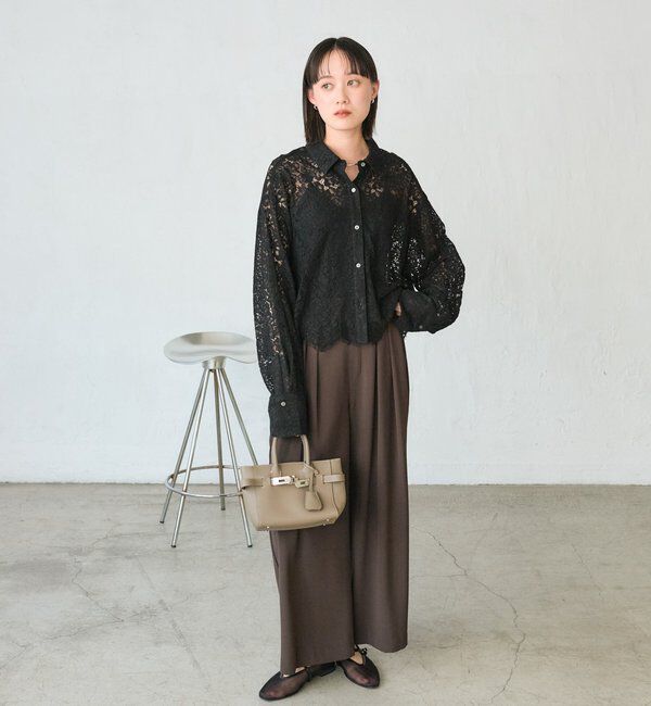  「【ウォッシャブル】【シーズンレスで使える】タックワイドスラックス」|チノ|