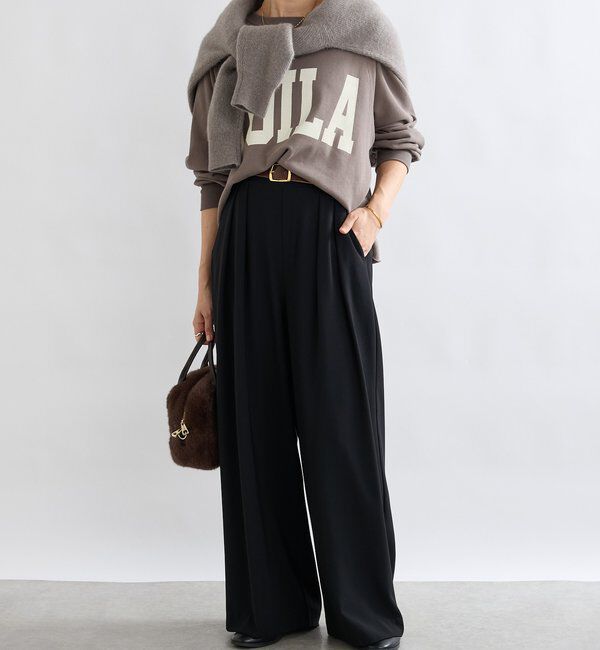  「【ウォッシャブル】【シーズンレスで使える】タックワイドスラックス」|チノ|