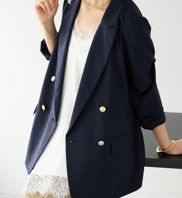  「【オンオフ着れる】ライトピークドラペルジャケット」|テーラードジャケット|ネイビー