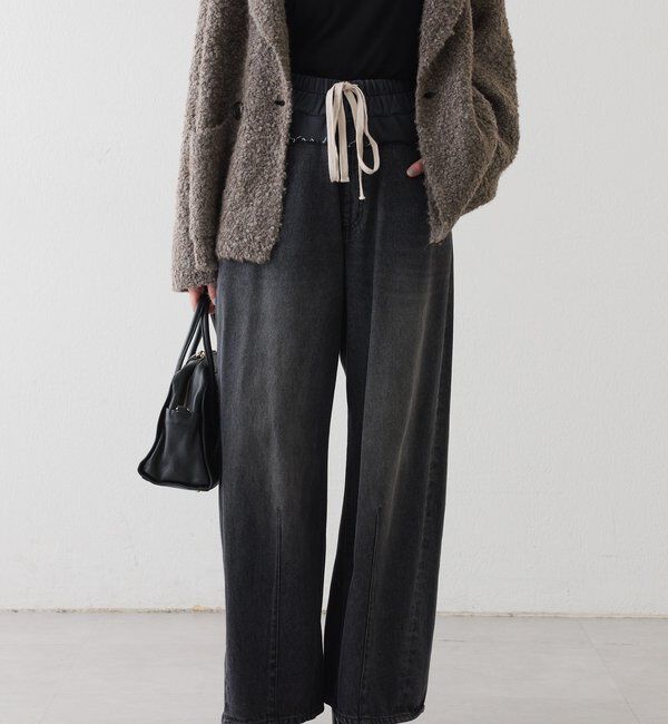  「【キャッチーなデザイン】スウェットドッキングデニム」|デニム|ブラック