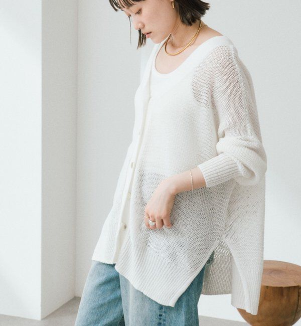  「予約【前後2WAY仕様】リネンブレンド2WAYカーデ」|カーディガン|オフホワイト
