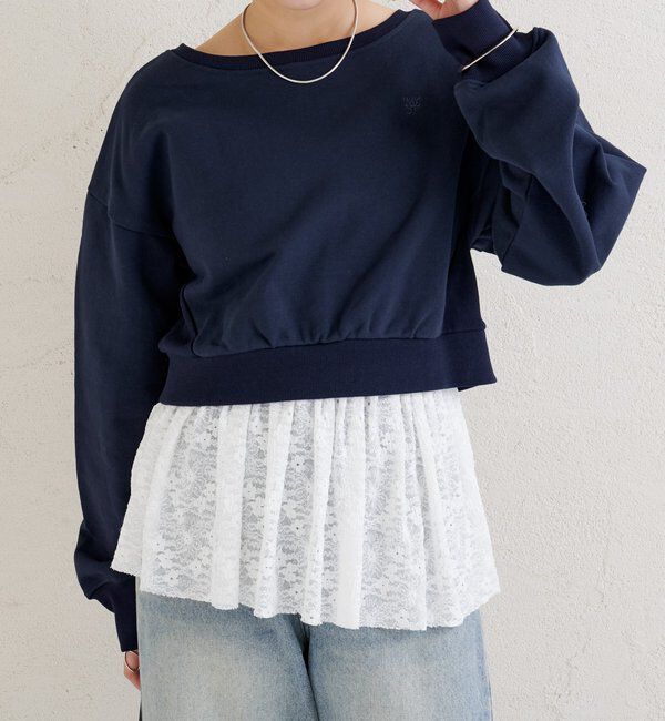  「ポイント刺繍ショートスウェット」|Tシャツ・カットソー|