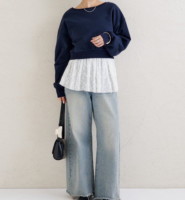  「ポイント刺繍ショートスウェット」|Tシャツ・カットソー|