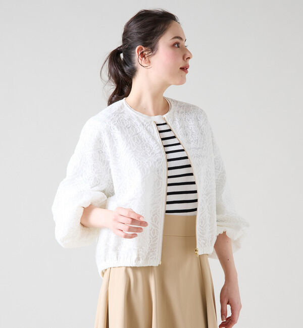 TIARA「レースブルゾン」|ノーカラージャケット|