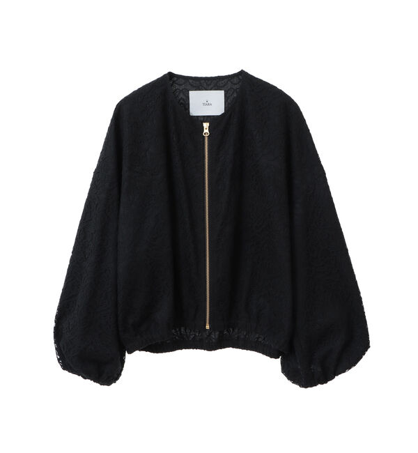 TIARA「レースブルゾン」|ノーカラージャケット|ブラック