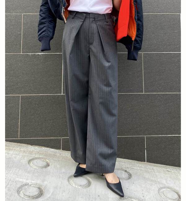 A_「【A_/エース】ピンストライプタックパンツ」|その他|グレー