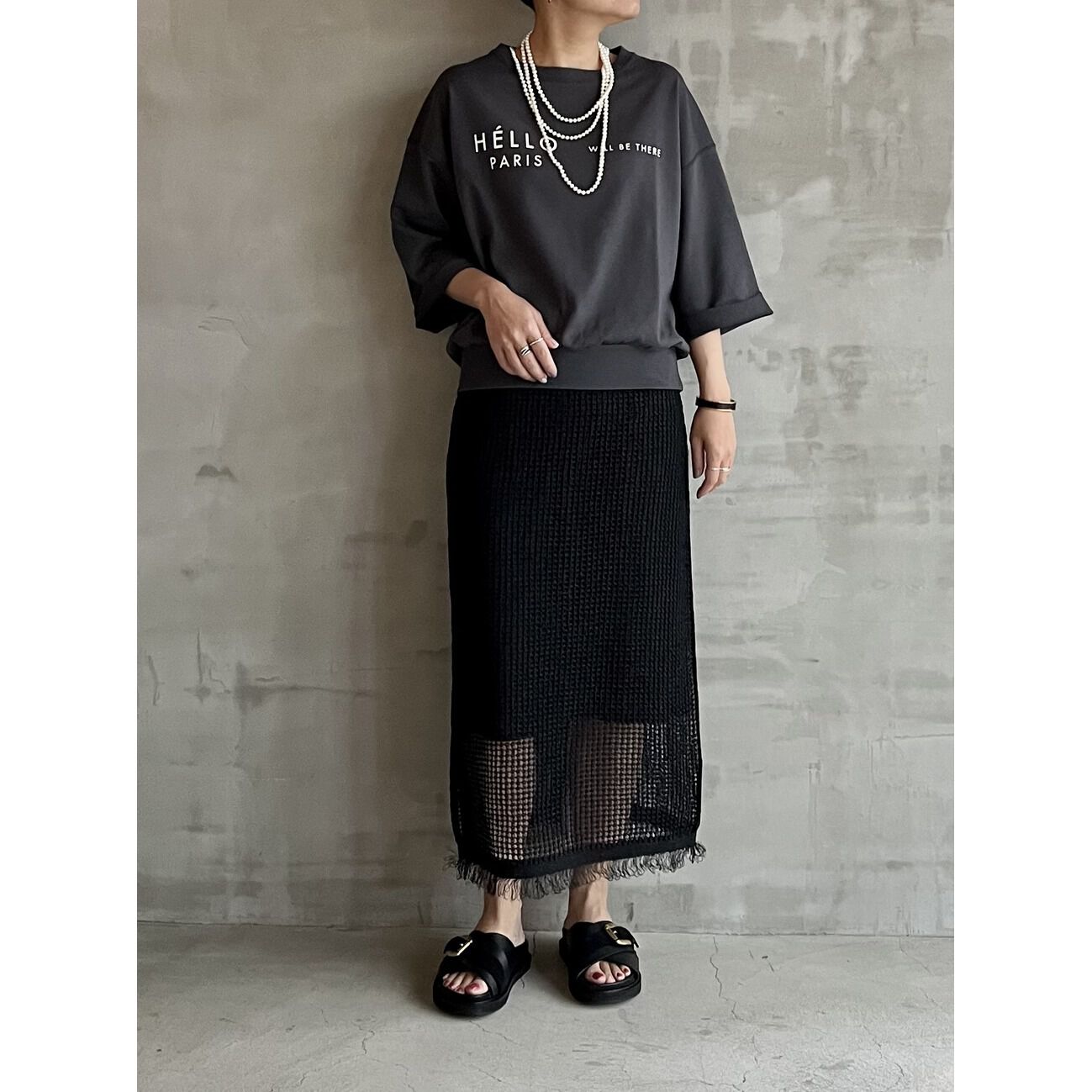 HELIOPOLE「HELIOPOLE PAPER YARN MESH SK」|スカート|