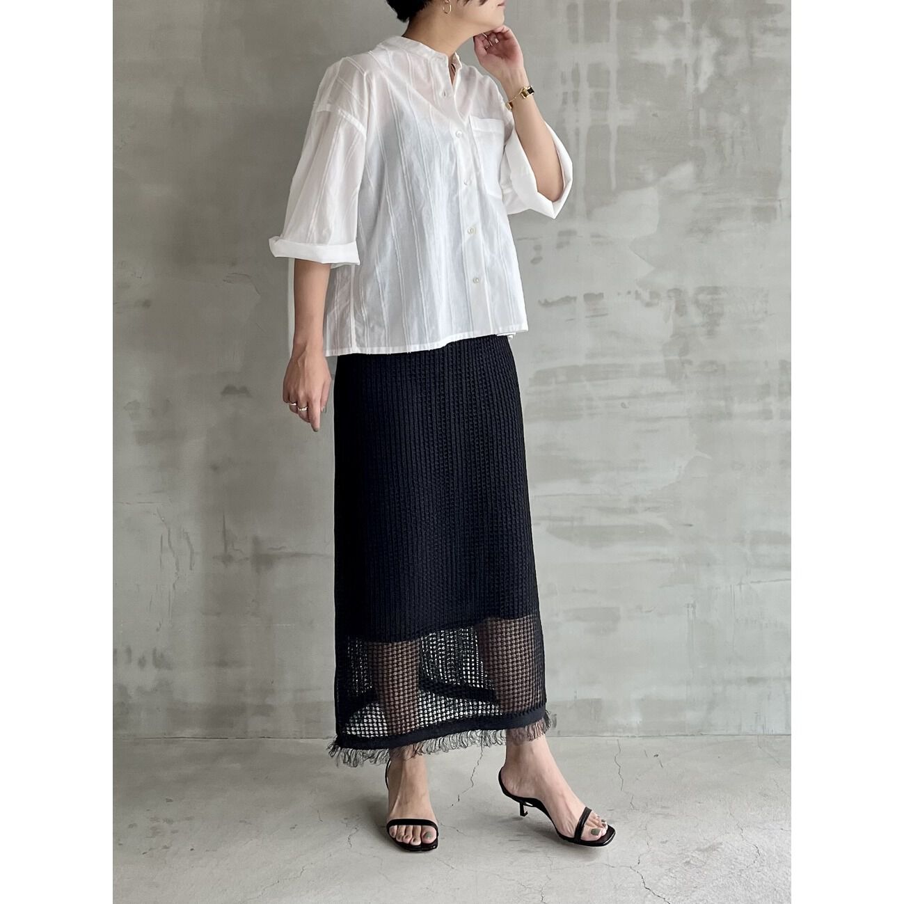 HELIOPOLE「HELIOPOLE PAPER YARN MESH SK」|スカート|