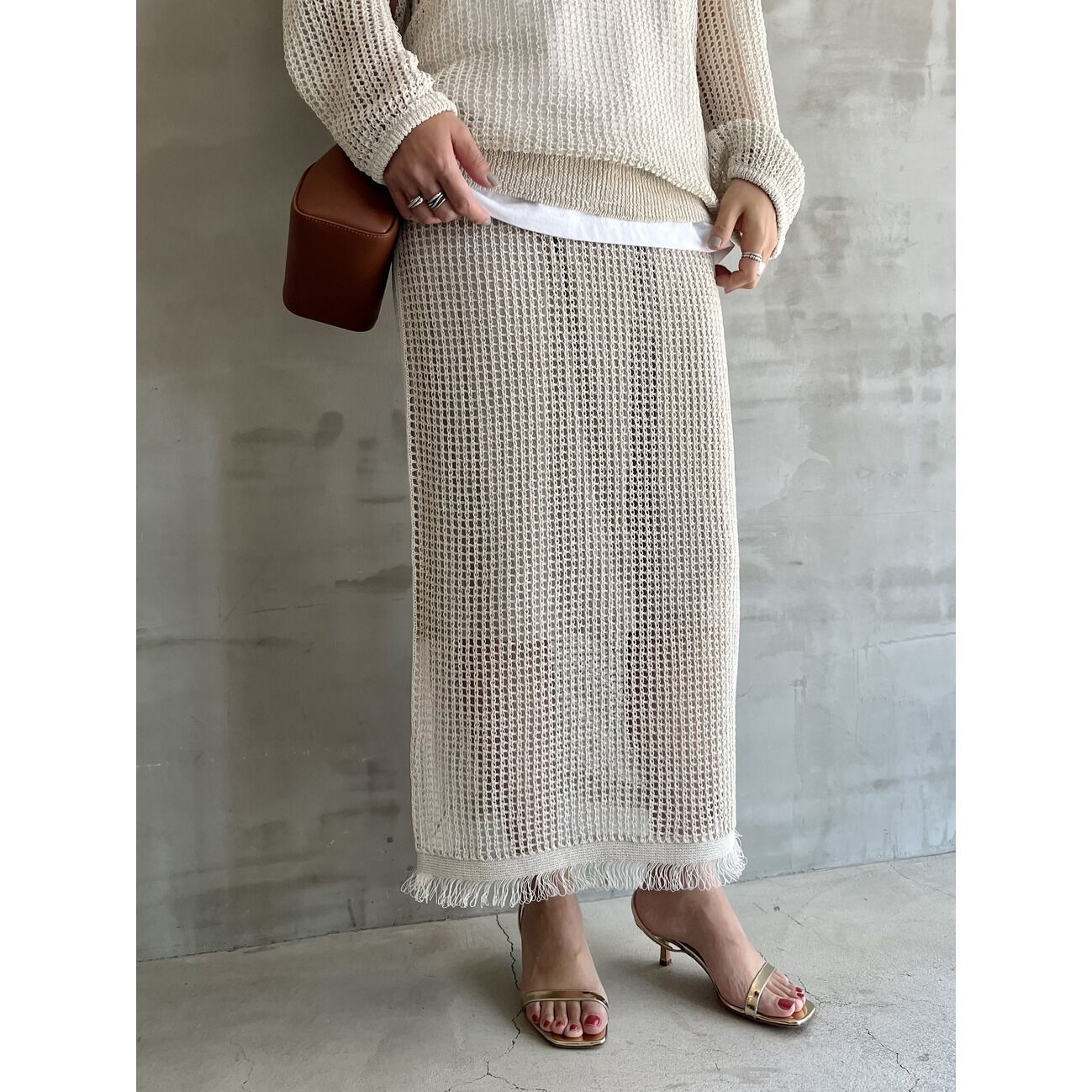 HELIOPOLE「HELIOPOLE PAPER YARN MESH SK」|スカート|