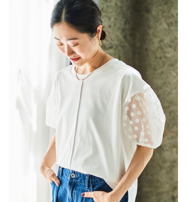 le.coeur blanc「《手洗い可能》TORRAZZO DONNAドット切替カットソー」|Tシャツ・カットソー|オフ