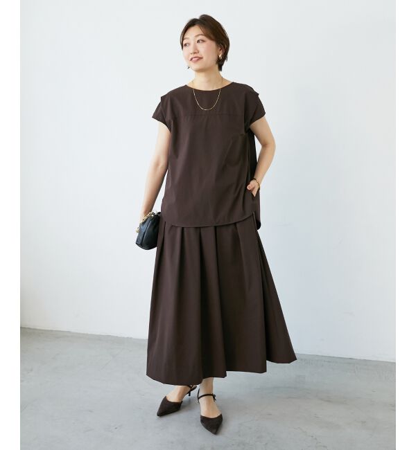  「ナイロンストレッチタックギャザースカート」|スカート|