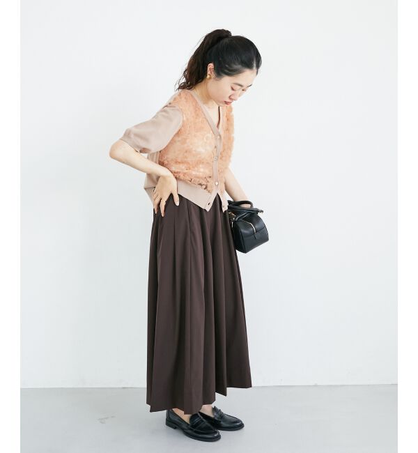  「ナイロンストレッチタックギャザースカート」|スカート|