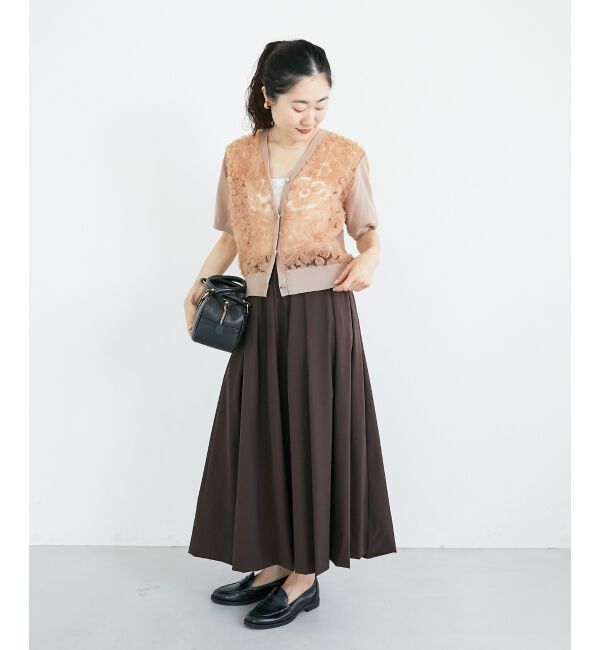  「ナイロンストレッチタックギャザースカート」|スカート|